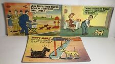 VINTAGE LOT OF 3 HUMOROUS CARTOON COMIC POSTCARDS FEATURING DOGS 1940’s NICE picture