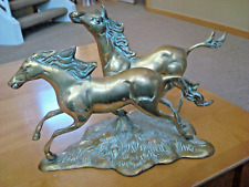 Large Vintage Brass Statue Sculpture of Two Wild Horses Running 14