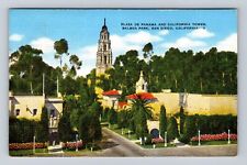 San Diego CA-California, Plaza De Panama And Tower, Antique, Vintage Postcard picture