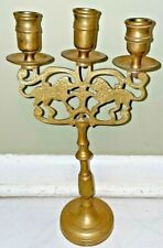 19th Century Judaica Brass Polish Candelabra Sabbath Jewish Rampant Lions Wow picture