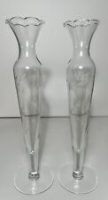2 Vintage Princess House Heritage Hand Blown Crystal Bud Vase Ruffled Etched 10” picture