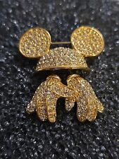 Vintage Mickey Mouse Disney Napier Gold Tone Rhinestone Hat & Gloves Brooch Pin picture