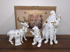 Grandeur Noel 3 Piece Porcelain Gold Trim Figurine Set 1999 Santa Bear Reindeer picture