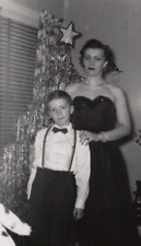 3E Photograph 1954 Beautiful Woman Mom Mother Christmas Tree 1950's picture