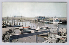 Postcard CT Boats Fishing Dock Harbor Whitfield St View Guilford Connecticut picture