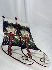 (2) LANDS END Needlepoint Christmas Stocking LAMP POST picture