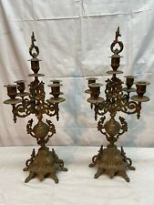 Vtg Pair Of Solid Brass Four Arm Gothic Candle  Opt Victorian Wedding Center  picture