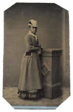 AFRICAN AMERICAN BLACK WOMAN STUNNING NECKLACE AND FEATHER IN HAT TINTYPE PHOTO picture