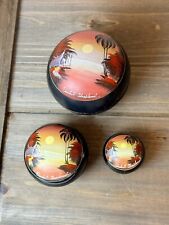 Vintage Trinket Boxes 3 Nesting Lacquered Wood Hand Painted Made In Thailand picture