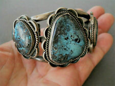 Heavy Native American Navajo 5 Dark Blue Turquoise Sterling Silver Bracelet 123g picture