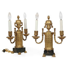 E.F. Caldwell Pair of Gilt Bronze & Marble Two-Light Table Lamps, circa 1900 picture