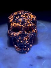 Yooperlite Flame Skull Stone Crystal Carving Decor - Orange UV - 13oz picture