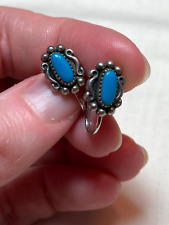 Vintage Southwest Native Old Pawn Sterling Silver Turquoise Screw-Back Earrings picture
