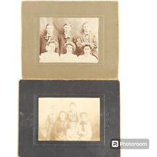 2 Antique 1800s-1900s Studio Cabinet Photographs Black White Photos Cardstock  picture