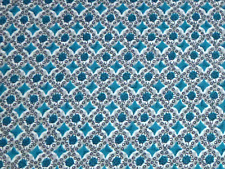 Vtg 40s 50s Silky Rayon? Fabric  Turquoise Flowers Dots Diamonds 41
