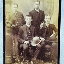 4 Dapper Men Bowler Hat Walking Stick C 1880s Chicago Perry Varney Cabinet Card picture