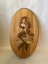 Handmade Little Mermaid Ariel Wooden Wall Plaque Natural Wood Custom 16.5” X 9.5 picture