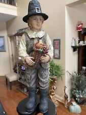 Pilgrim Colonial Stone Wood Resin Carved Man Figurine 19” Thanksgiving Vintage picture