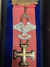 MASSACHUSETTS CONSISTORY MEDAL 32nd Degree Mason GOLD CROSS SILVER EAGLE W/ CASE picture