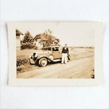 Snapshot 1932 DeSoto Convertible Car 1930s Automobile Road Found Art Photo B1001 picture
