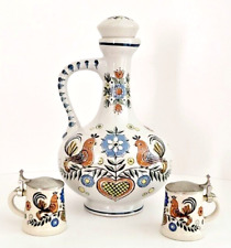 Ulmer Keramik Decanter & Mini Steins Hand Painted Vintage 1960's W. Germany picture