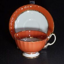 AYNSLEY ORCHARD RED & GOLD Footed Porcelain Tea Cup & Saucer J. Jones picture
