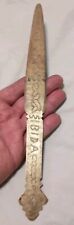 Antique Brass Letter Primitive Opener Hand Cut And Etched Mid East Early History picture