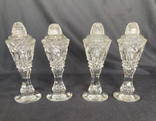 Vintage Elegant Cut Glass Crystal Salt & Pepper Shakers with Glass Tops 2 Sets picture