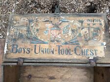 Vintage Bliss Boys Union Tool Chest Dove Tailed Wooden Box w/ Label. No. 900B picture