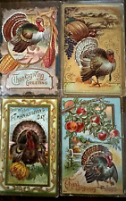 Lot of 4 ~Vintage Thanksgiving Postcards with Turkeys~Pumpkins~Fruit~Corn~h759 picture