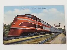The Peoria Chicago Streamlined Rocket Train Postcard Hartman Brothers picture