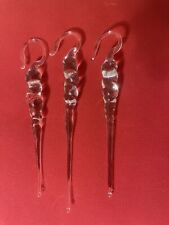 VINTAGE Set of 3 Handblown Glass Icicle Ornaments Clear ~7” picture