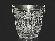 French Cut Glass Ice Bucket With Silver Plat Metal Rim & Handle.Signed picture