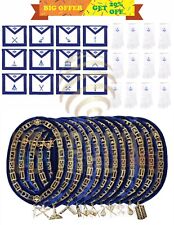 12 Pcs Masonic Freemasons Blue Lodge Aprons & Golden Chain Collar With Gloves picture