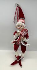 Raz Christmas Posable Elf Peppermint Red And White Ornament Shelf Sitter New 19” picture