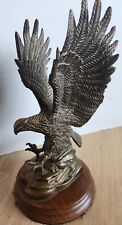 VTG Solid Brass Bald Eagle Stoop Dive Statue USA Shelf Desk Figurine 10.5