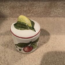 Ceramic Round Hand Painted Ring Trinket Box Cherries n Pear Vintage Keepsake picture