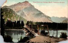 Postcard Horse and Wagon Cross Bow River & Bridge Banff Alberta AB Canada  11024 picture