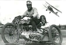 Vintage Norton Motorcycle with Sidecar Racing  Photo 1920s Airplane flying over picture