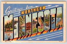 1956 GREETINGS FROM NORTHERN MINNESOTA VINTAGE LINEN LARGE LETTER POSTCARD picture