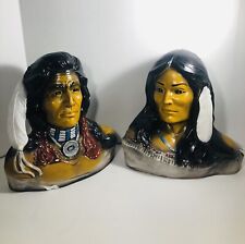 Beautiful Pair of Indigenous People Man & Woman bust statues - HARD TO FIND picture