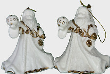 Father Christmas Santa Bell Ornament White with Gold color Porcelain 4