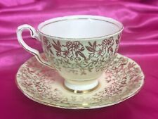 Royal Stafford Bone China Footed Teacup & Saucer 8206 Green & Gold Floral Design picture