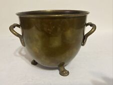 Vintage Small Brass Footed 5 1/2 “ Wide Handled Bowl - Cauldron Made In India picture