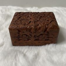 Vintage Hand Craved Wood Flower Trinket Box Small 3” picture
