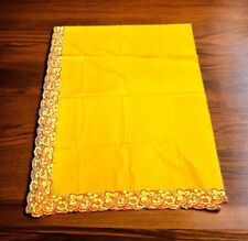 Vtg Tablecloth Linen Color Mustard Yellow Orange Lace Trim Rectangle 65” x 83” picture
