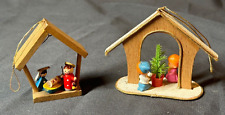 VINTAGE RARE LOT 2 CHRISTMAS NATIVITY & Children Praying ORNAMENTS Wooden Japan picture