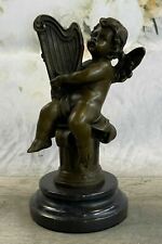 Putti Cherub Pan Harp Musician Artist Angel Bronze Marble Statue Music Room Sale picture