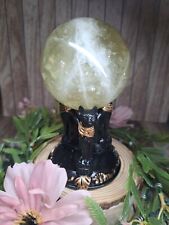 Beautiful Citrine Crystal Sphere 6.35cm 365g + Egyptian Cat Stand Rainbows  picture