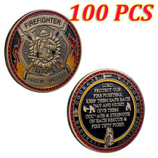 100PCS Firefighter Prayer Challenge Coin St Florian Fireman First In Last Out picture